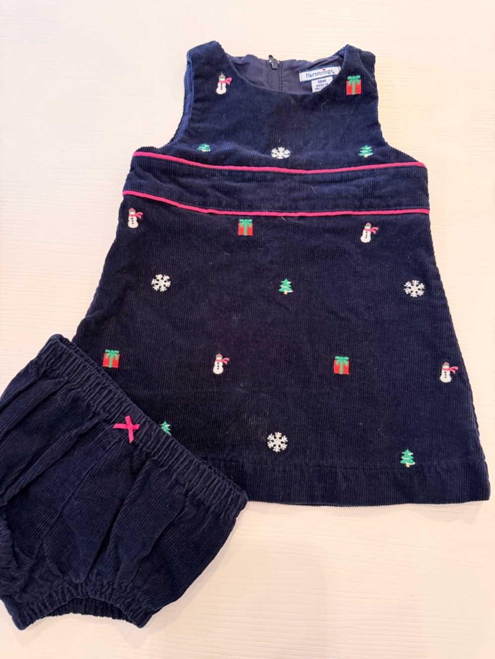 Hartstrings Navy Corduroy Holiday Dress with Bloomers